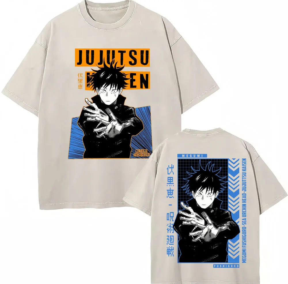 Japan Anime Jujutsu Kaisen Washed T Shirts Satoru Gojo Geto Suguru T-shirt Casual Cotton Oversized Harajuku T Shirt Fans Gifts