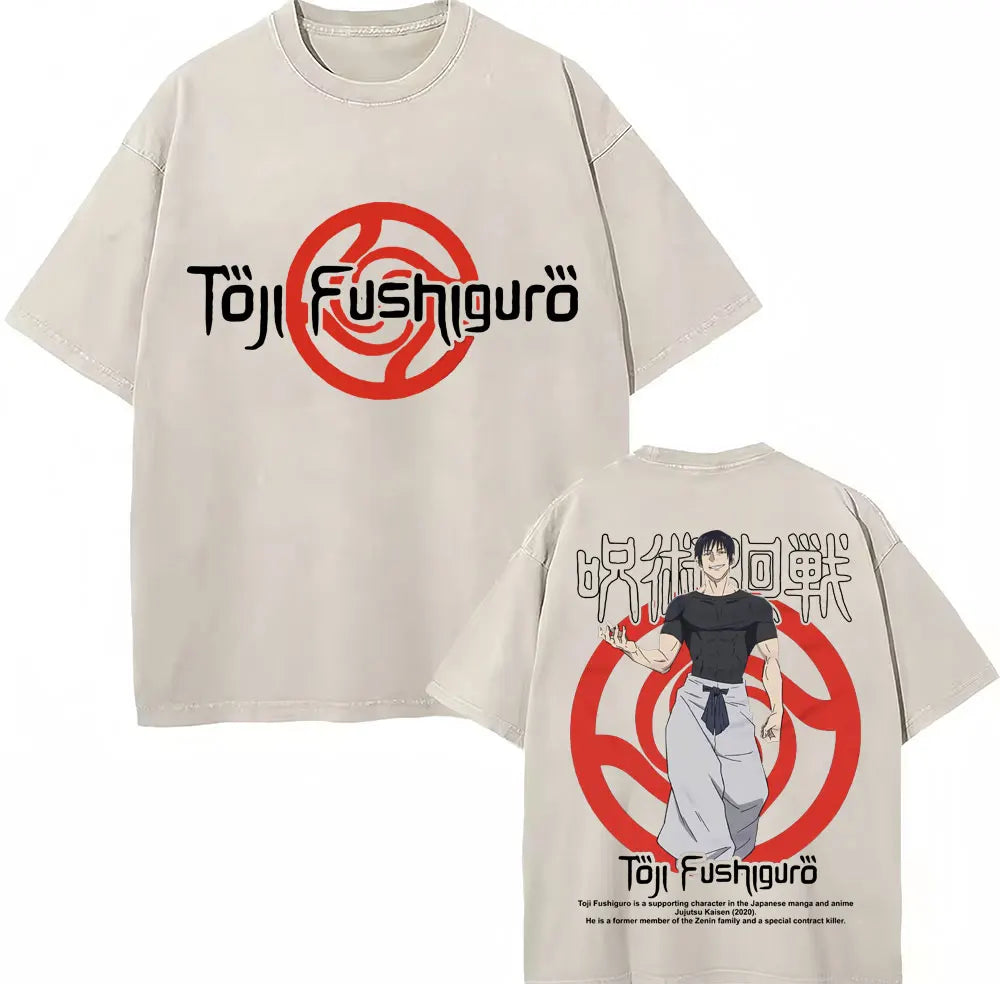 Japan Anime Jujutsu Kaisen Washed T Shirts Satoru Gojo Geto Suguru T-shirt Casual Cotton Oversized Harajuku T Shirt Fans Gifts
