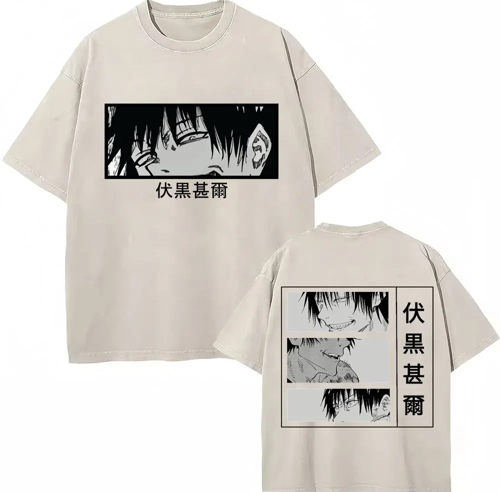Japan Anime Jujutsu Kaisen Washed T Shirts Satoru Gojo Geto Suguru T-shirt Casual Cotton Oversized Harajuku T Shirt Fans Gifts