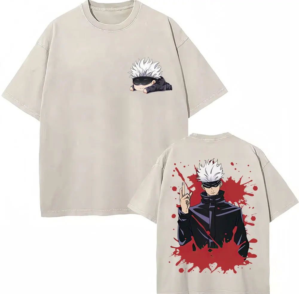 Japan Anime Jujutsu Kaisen Washed T Shirts Satoru Gojo Geto Suguru T-shirt Casual Cotton Oversized Harajuku T Shirt Fans Gifts