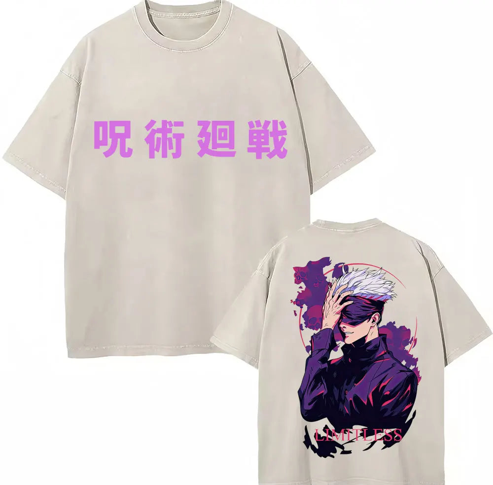 Japan Anime Jujutsu Kaisen Washed T Shirts Satoru Gojo Geto Suguru T-shirt Casual Cotton Oversized Harajuku T Shirt Fans Gifts