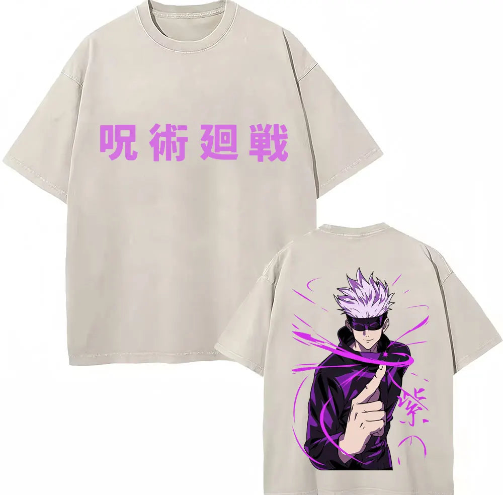 Japan Anime Jujutsu Kaisen Washed T Shirts Satoru Gojo Geto Suguru T-shirt Casual Cotton Oversized Harajuku T Shirt Fans Gifts
