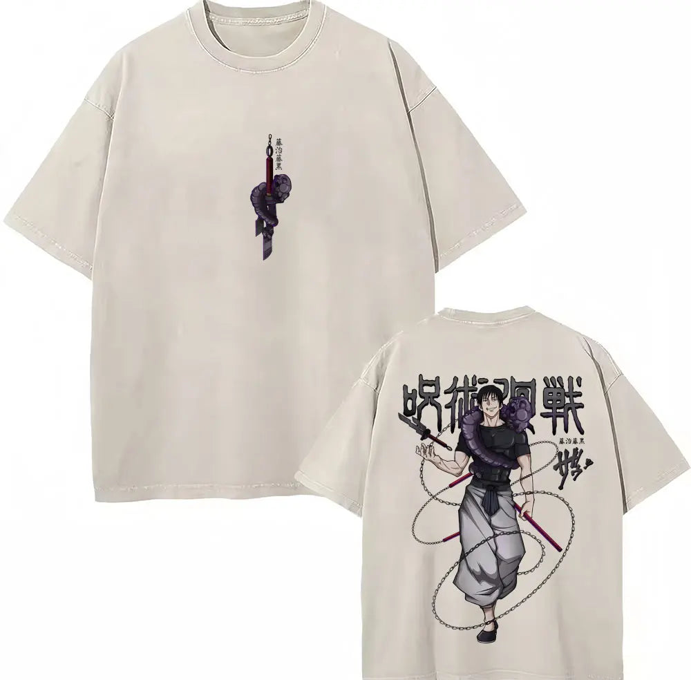 Japan Anime Jujutsu Kaisen Washed T Shirts Satoru Gojo Geto Suguru T-shirt Casual Cotton Oversized Harajuku T Shirt Fans Gifts