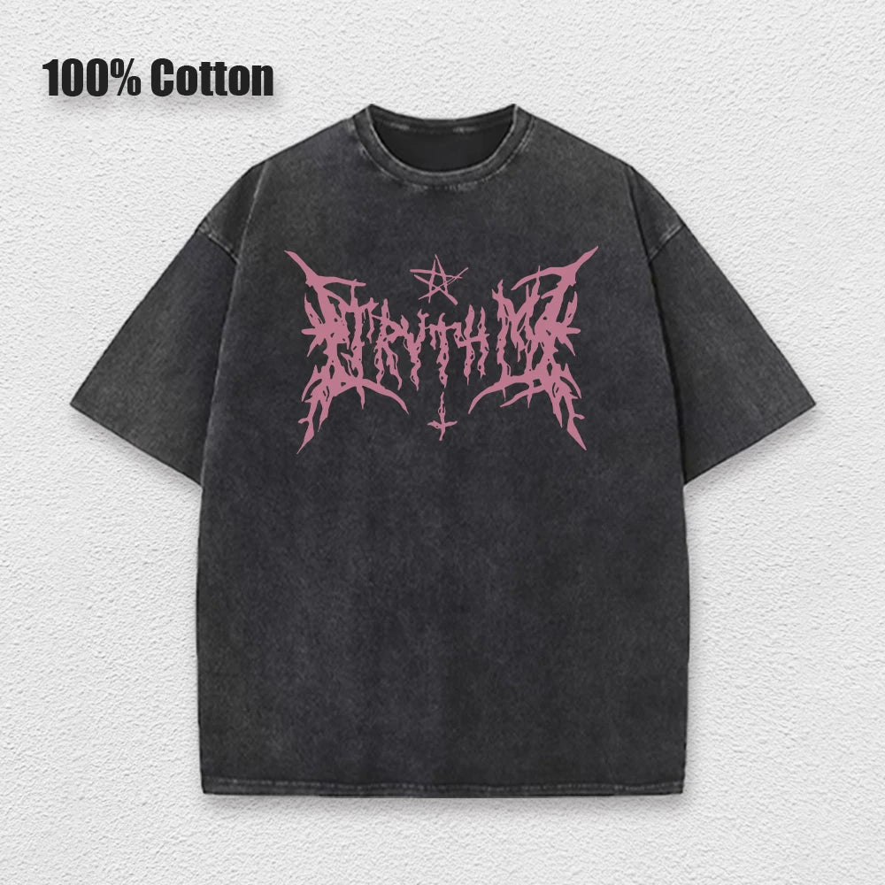 Y2k Hip Hop Vintage 90s Short-Sleeved Oversized T-Shirt Summer Goth Design Sense Loose Top Tide Streetwear Washed Denim T-Shirt