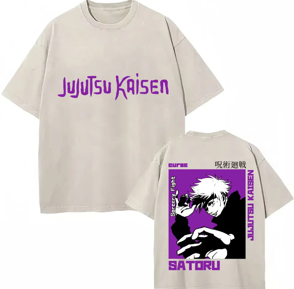 Japan Anime Jujutsu Kaisen Washed T Shirts Satoru Gojo Geto Suguru T-shirt Casual Cotton Oversized Harajuku T Shirt Fans Gifts