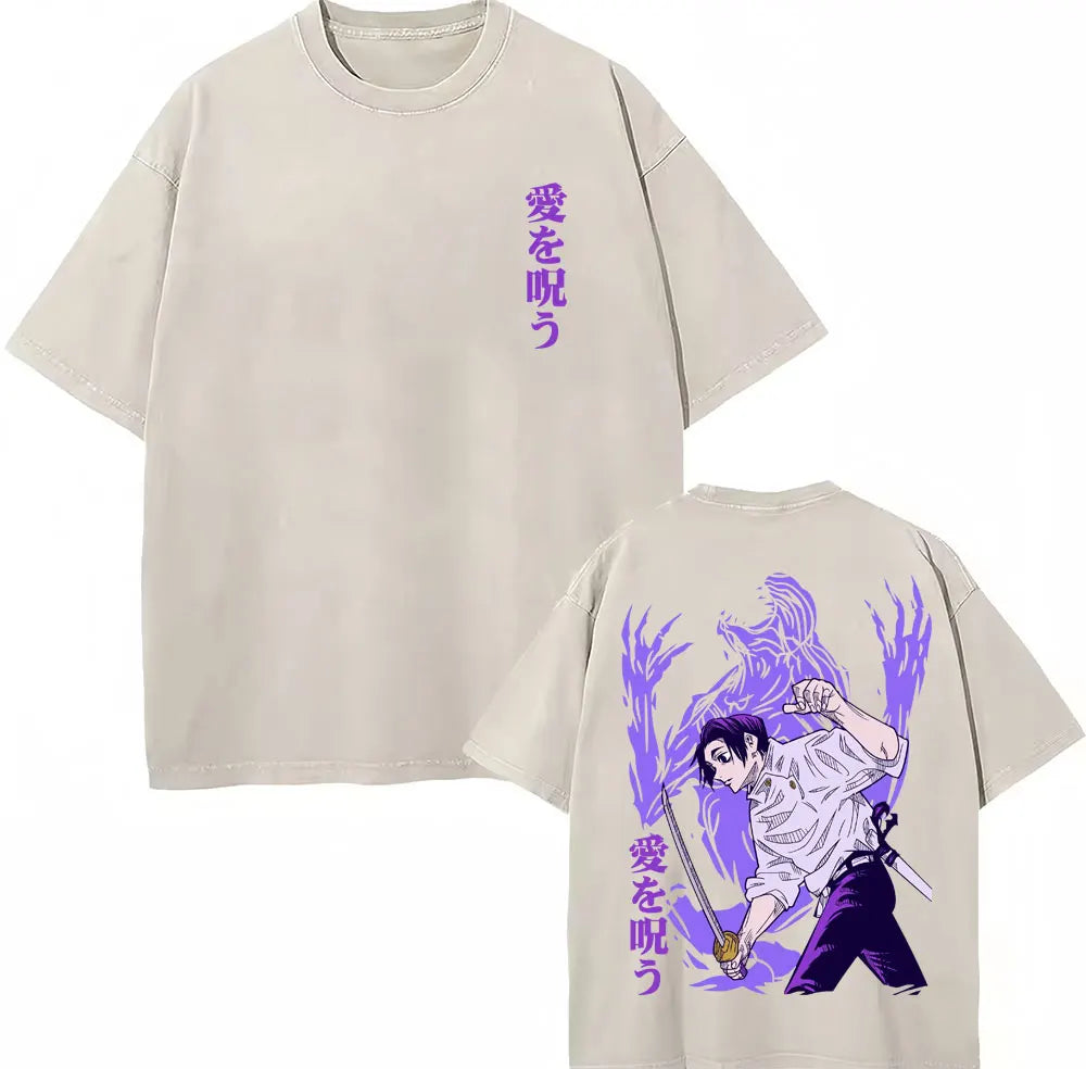 Japan Anime Jujutsu Kaisen Washed T Shirts Satoru Gojo Geto Suguru T-shirt Casual Cotton Oversized Harajuku T Shirt Fans Gifts