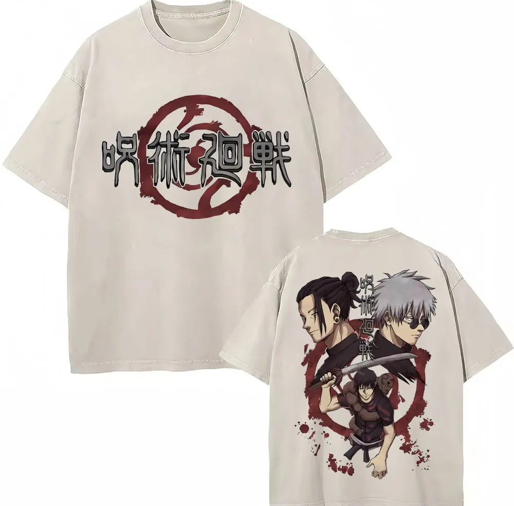 Japan Anime Jujutsu Kaisen Washed T Shirts Satoru Gojo Geto Suguru T-shirt Casual Cotton Oversized Harajuku T Shirt Fans Gifts