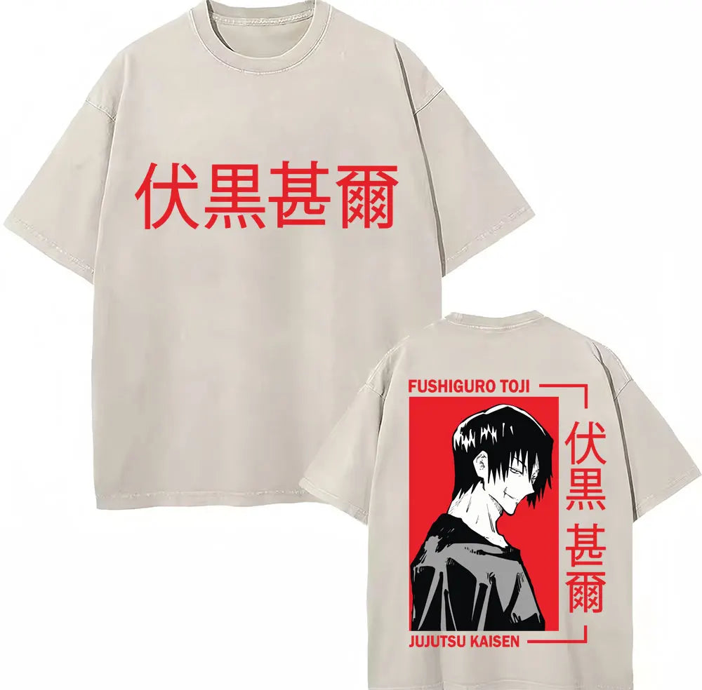 Japan Anime Jujutsu Kaisen Washed T Shirts Satoru Gojo Geto Suguru T-shirt Casual Cotton Oversized Harajuku T Shirt Fans Gifts