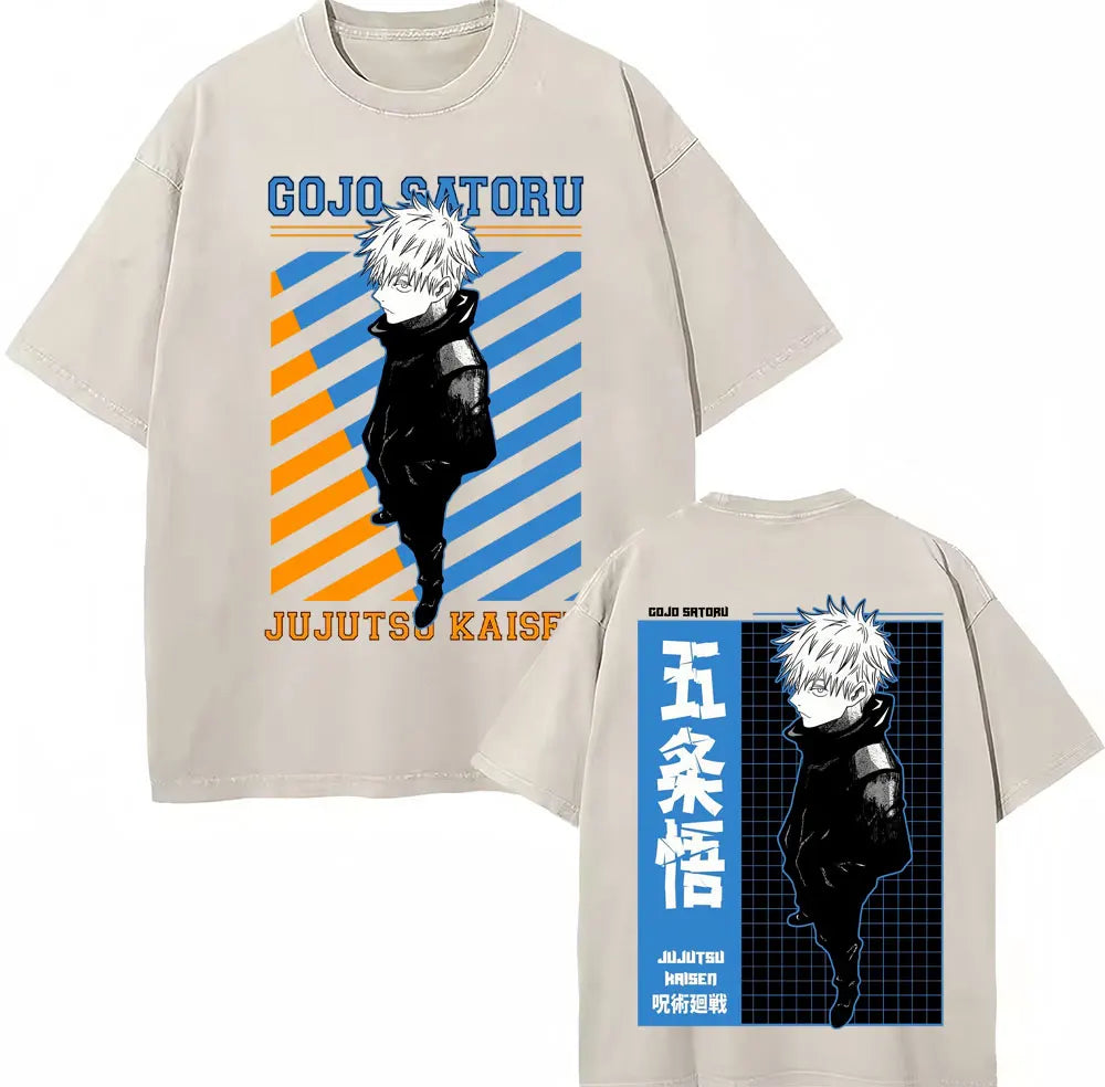 Japan Anime Jujutsu Kaisen Washed T Shirts Satoru Gojo Geto Suguru T-shirt Casual Cotton Oversized Harajuku T Shirt Fans Gifts