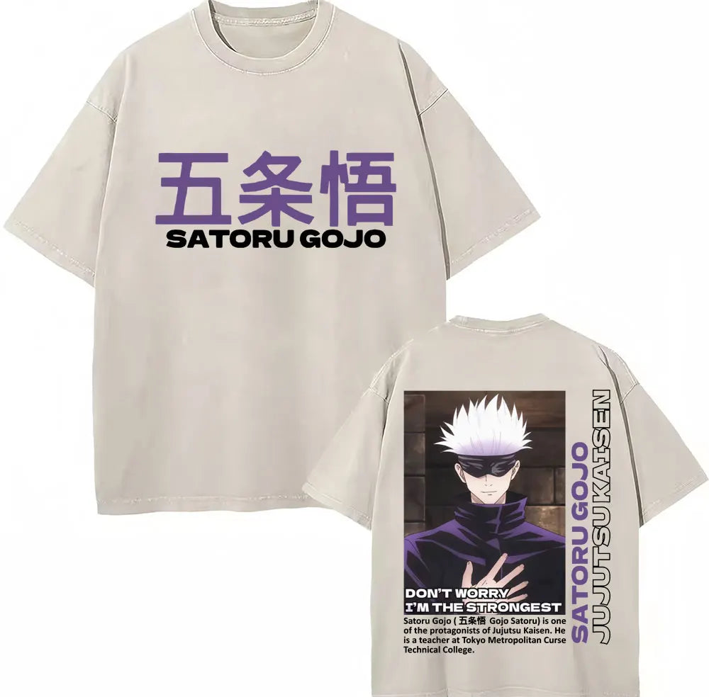 Japan Anime Jujutsu Kaisen Washed T Shirts Satoru Gojo Geto Suguru T-shirt Casual Cotton Oversized Harajuku T Shirt Fans Gifts