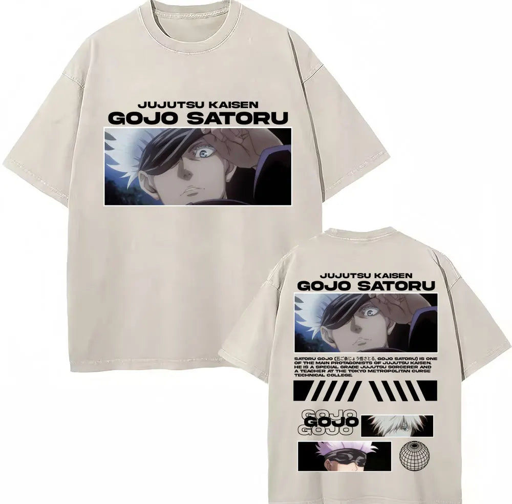 Japan Anime Jujutsu Kaisen Washed T Shirts Satoru Gojo Geto Suguru T-shirt Casual Cotton Oversized Harajuku T Shirt Fans Gifts