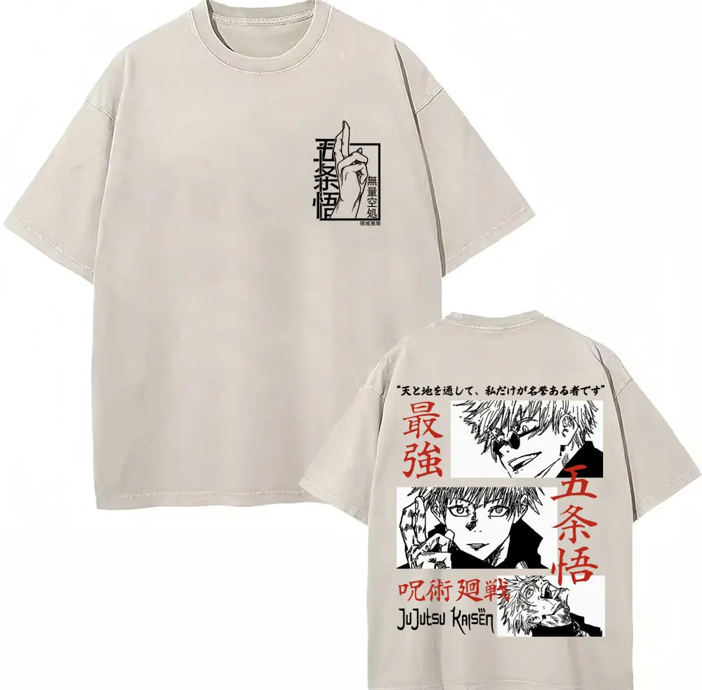 Japan Anime Jujutsu Kaisen Washed T Shirts Satoru Gojo Geto Suguru T-shirt Casual Cotton Oversized Harajuku T Shirt Fans Gifts