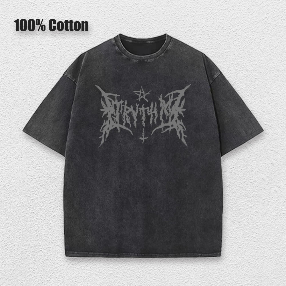 Y2k Hip Hop Vintage 90s Short-Sleeved Oversized T-Shirt Summer Goth Design Sense Loose Top Tide Streetwear Washed Denim T-Shirt