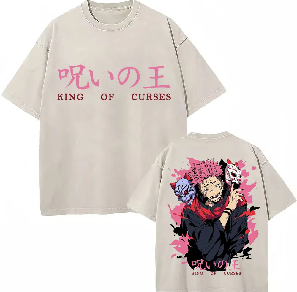 Japan Anime Jujutsu Kaisen Washed T Shirts Satoru Gojo Geto Suguru T-shirt Casual Cotton Oversized Harajuku T Shirt Fans Gifts