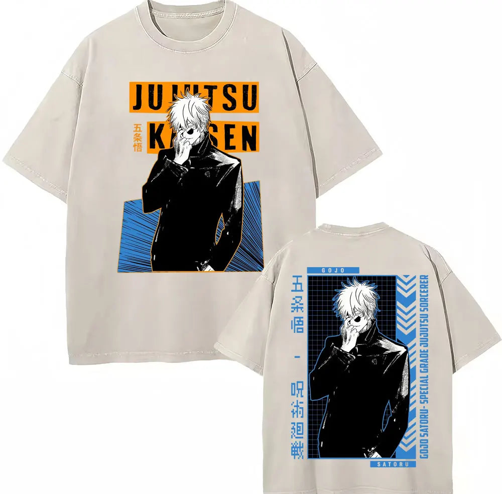 Japan Anime Jujutsu Kaisen Washed T Shirts Satoru Gojo Geto Suguru T-shirt Casual Cotton Oversized Harajuku T Shirt Fans Gifts