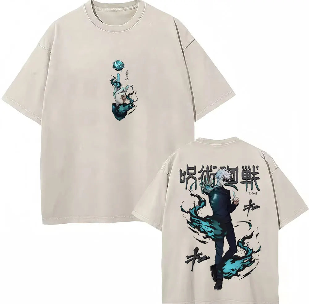 Japan Anime Jujutsu Kaisen Washed T Shirts Satoru Gojo Geto Suguru T-shirt Casual Cotton Oversized Harajuku T Shirt Fans Gifts