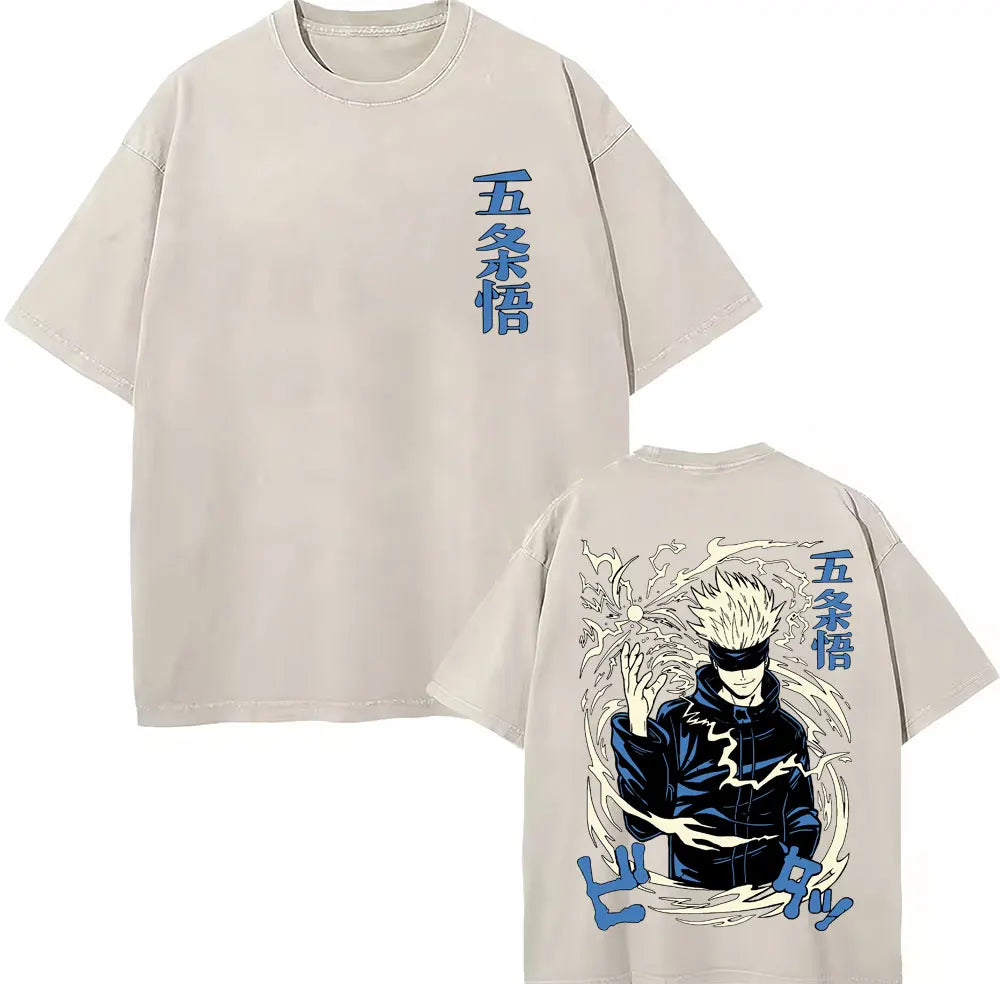 Japan Anime Jujutsu Kaisen Washed T Shirts Satoru Gojo Geto Suguru T-shirt Casual Cotton Oversized Harajuku T Shirt Fans Gifts