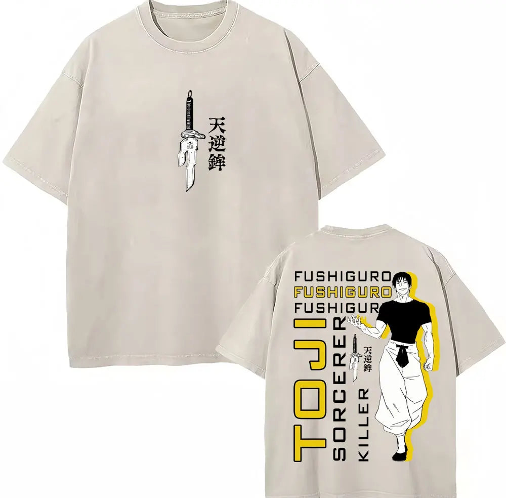 Japan Anime Jujutsu Kaisen Washed T Shirts Satoru Gojo Geto Suguru T-shirt Casual Cotton Oversized Harajuku T Shirt Fans Gifts