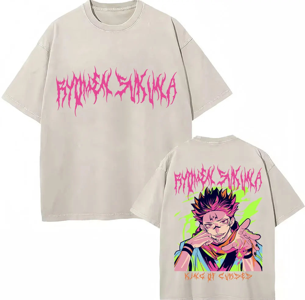 Japan Anime Jujutsu Kaisen Washed T Shirts Satoru Gojo Geto Suguru T-shirt Casual Cotton Oversized Harajuku T Shirt Fans Gifts