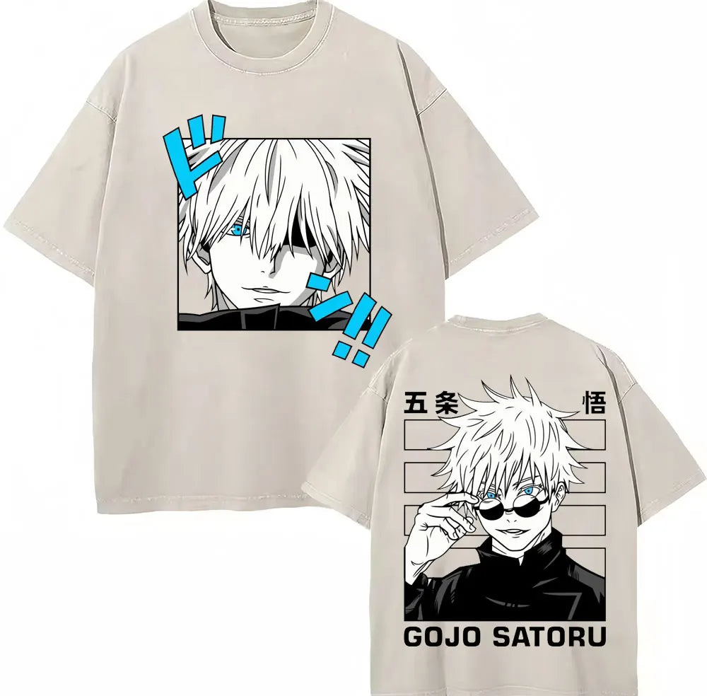 Japan Anime Jujutsu Kaisen Washed T Shirts Satoru Gojo Geto Suguru T-shirt Casual Cotton Oversized Harajuku T Shirt Fans Gifts