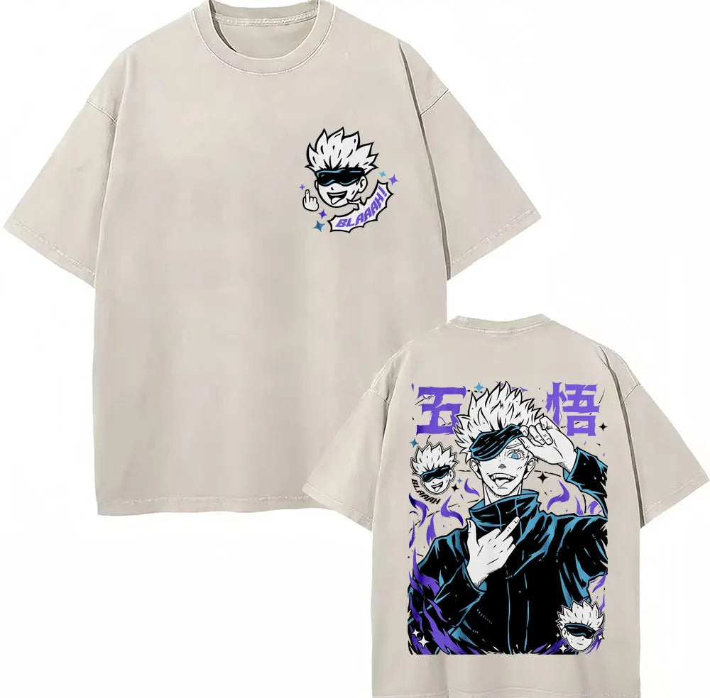 Japan Anime Jujutsu Kaisen Washed T Shirts Satoru Gojo Geto Suguru T-shirt Casual Cotton Oversized Harajuku T Shirt Fans Gifts