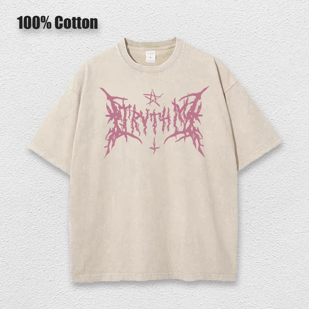 Y2k Hip Hop Vintage 90s Short-Sleeved Oversized T-Shirt Summer Goth Design Sense Loose Top Tide Streetwear Washed Denim T-Shirt