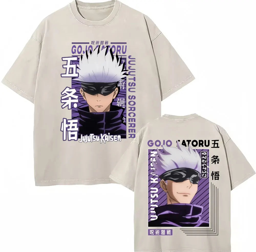 Japan Anime Jujutsu Kaisen Washed T Shirts Satoru Gojo Geto Suguru T-shirt Casual Cotton Oversized Harajuku T Shirt Fans Gifts